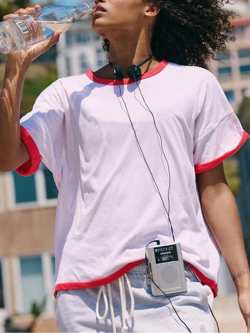 FP Movement by Free People Twofer Tee in White combo White with Red Trim